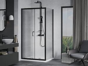 Mexen Apia sprchovací kút s posuvnými dverami 110 (dvere) x 70 (stena) cm, 5mm číre sklo, čierny profil + biela sprchová vanička SLIM, 840-110-070-70-00-4010B