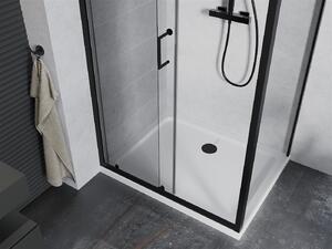 Mexen APIA, sprchový kút s posuvnými dverami 120 (dvere) x 70 (stena) cm, 5mm číre sklo, čierny profil + biela sprchová vanička, 840-120-070-70-00-4010B