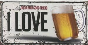 Ceduľa značka I Love Beer 30,5cm x 15,5cm Plechová tabuľa