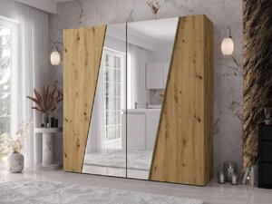 Mirjan24 Šatníková skriňa so zrkadlom Grelipt 2L 200 cm, Farby: dub artisan / dub artisan + zlatá 5903211528620