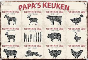 Ceduľa The Butchers Papas Keuken 30cm x 20cm Plechová tabuľa