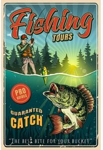 Ceduľa Fishing - Tours Vintage style 30cm x 20cm Plechová tabuľa