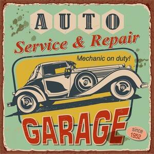 Ceduľa Auto Service and Repair - Garage 30x30 cm Plechová tabuľa