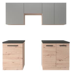 Kuchynská zostava LANGEN 2 m - dub artisan / šedá - čierne úchytky Sivá