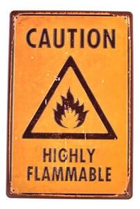 Ceduľa Caution - Highly Flammable Vintage style 30cm x 20cm Plechová tabuľa