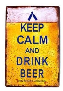 Ceduľa Keep Calm And Drink Beer Vintage style 30cm x 20cm Plechová tabuľa