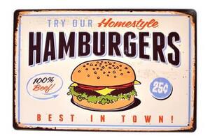 Ceduľa Hamburgers Vintage style 30cm x 20cm Plechová tabuľa