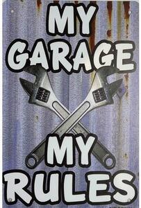 Ceduľa My garage my rules Vintage style 30cm x 20cm Plechová tabuľa