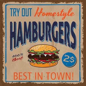 Ceduľa Hamburgers - Best In Town 30x30 cm Plechová tabuľa