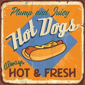 Ceduľa Hot Dogs - Hot & Fresh 30x30 cm Plechová tabuľa