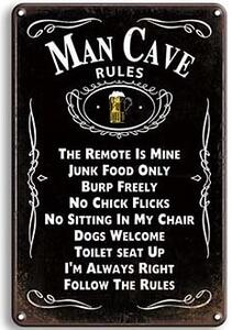 Ceduľa Man Cave Rules Vintage style 30cm x 20cm Plechová tabuľa