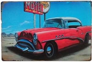 Ceduľa Motel - red car 30cm x 20cm Plechová tabuľa