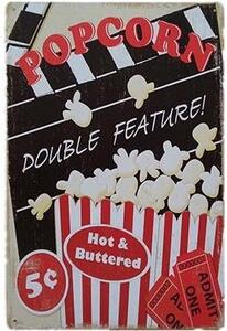 Ceduľa Popcorn - Hot Buttered 30cm x 20cm Plechová tabuľa