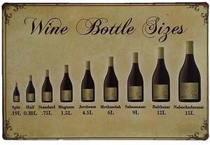 Ceduľa Wine Bottle Sizes 30cm x 20cm Plechová tabuľa