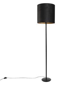 Stojacia lampa čierna s čiernym zamatovým tienidlom so zlatom 40 cm - Simplo