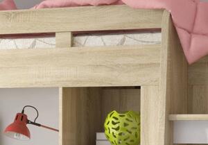 Detská poschodová posteľ so stolíkom UNIT | dub sonoma/biela