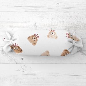 Biante Detský vankúš valec bonbon Sandra SA-761 Plyšové medvedíky s mašličkami na bielom 15x40 cm