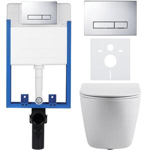 CERANO - Kompletný podomietkový WC set Cesso - biela lesklá - WC tlačidlo Slim, chróm - na zamurovanie