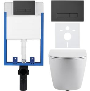 CERANO - Kompletný podomietkový WC set Cesso - biela matná - WC tlačidlo Slim, čierne matné - na zamurovanie