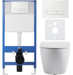 CERANO - Kompletný podomietkový WC set Cesso - biela lesklá - WC tlačidlo Slim, biele - predstenová inštalácia