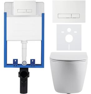 CERANO - Kompletný podomietkový WC set Cesso - biela lesklá - WC tlačidlo Slim, biele - na zamurovanie