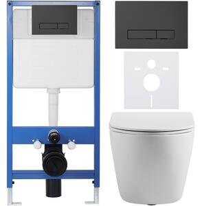 CERANO - Kompletný podomietkový WC set Cesso - biela matná - WC tlačidlo Slim, čierne matné - predstenová inštalácia