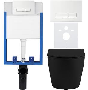 CERANO - Kompletný podomietkový WC set Cesso - čierna matná - WC tlačidlo Slim, biele - na zamurovanie