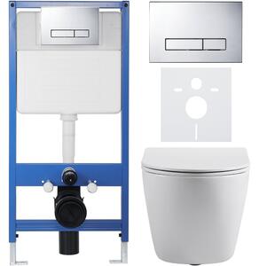 CERANO - Kompletný podomietkový WC set Cesso - biela lesklá - WC tlačidlo Slim, chróm - predstenová inštalácia