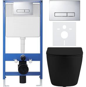 CERANO - Kompletný podomietkový WC set Cesso - čierna matná - WC tlačidlo Slim, chróm - predstenová inštalácia
