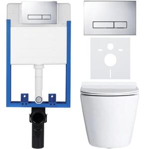 CERANO - Kompletný podomietkový WC set Norbi - biela lesklá - WC tlačidlo Slim, chróm - na zamurovanie