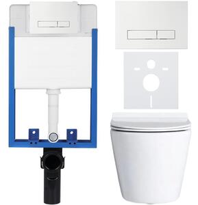 CERANO - Kompletný podomietkový WC set Norbi - biela lesklá - WC tlačidlo Slim, biele - na zamurovanie