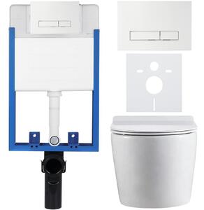 CERANO - Kompletný podomietkový WC set Felci - biela lesklá - WC tlačidlo Slim, biele - na zamurovanie