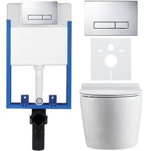 CERANO - Kompletný podomietkový WC set Felci - biela lesklá - WC tlačidlo Slim, chróm - na zamurovanie
