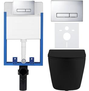 CERANO - Kompletný podomietkový WC set Cesso - čierna matná - WC tlačidlo Slim, chróm - na zamurovanie