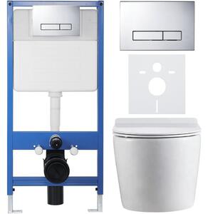 CERANO - Kompletný podomietkový WC set Felci - biela lesklá - WC tlačidlo Slim, chróm - predstenová inštalácia