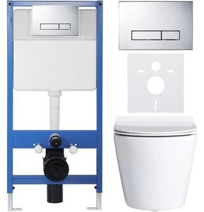 CERANO - Kompletný podomietkový WC set Norbi - biela lesklá - WC tlačidlo Slim, chróm - predstenová inštalácia