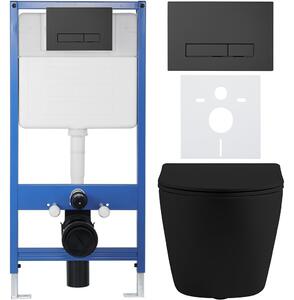 CERANO - Kompletný podomietkový WC set Cesso - čierna matná - WC tlačidlo Slim, čierne matné - predstenová inštalácia