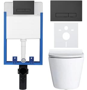 CERANO - Kompletný podomietkový WC set Norbi - biela lesklá - WC tlačidlo Slim, čierne matné - na zamurovanie