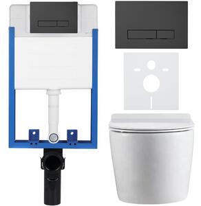 CERANO - Kompletný podomietkový WC set Felci - biela lesklá - WC tlačidlo Slim, čierne matné - na zamurovanie