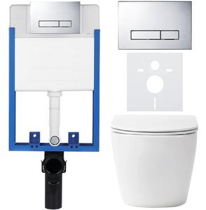 CERANO - Kompletný podomietkový WC set Verde - biela matná - WC tlačidlo Slim, chróm - na zamurovanie