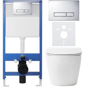 CERANO - Kompletný podomietkový WC set Verde - biela lesklá - WC tlačidlo Slim, chróm - predstenová inštalácia