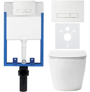 CERANO - Kompletný podomietkový WC set Verde - biela matná - WC tlačidlo Slim, biele - na zamurovanie