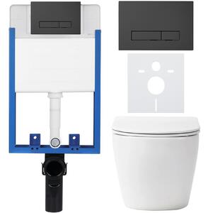 CERANO - Kompletný podomietkový WC set Verde - biela lesklá - WC tlačidlo Slim, čierne matné - na zamurovanie
