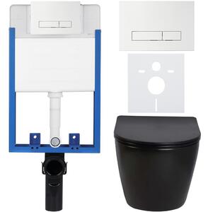 CERANO - Kompletný podomietkový WC set Verde - čierna lesklá - WC tlačidlo Slim, biele - na zamurovanie
