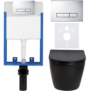 CERANO - Kompletný podomietkový WC set Verde - čierna lesklá - WC tlačidlo Slim, chróm - na zamurovanie