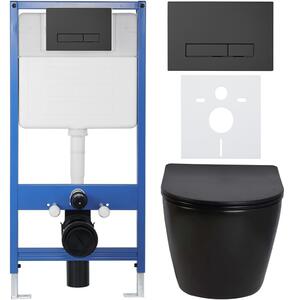 CERANO - Kompletný podomietkový WC set Verde - čierna lesklá - WC tlačidlo Slim, čierne matné - predstenová inštalácia