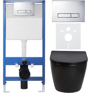 CERANO - Kompletný podomietkový WC set Verde - čierna lesklá - WC tlačidlo Slim, chróm - predstenová inštalácia