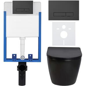 CERANO - Kompletný podomietkový WC set Verde - čierna lesklá - WC tlačidlo Slim, čierne matné - na zamurovanie