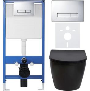 CERANO - Kompletný podomietkový WC set Verde - čierna matná - WC tlačidlo Slim, chróm - predstenová inštalácia