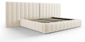 Béžová čalúnená dvojlôžková posteľ s úložným priestorom a roštom 200x200 cm Gina – Milo Casa